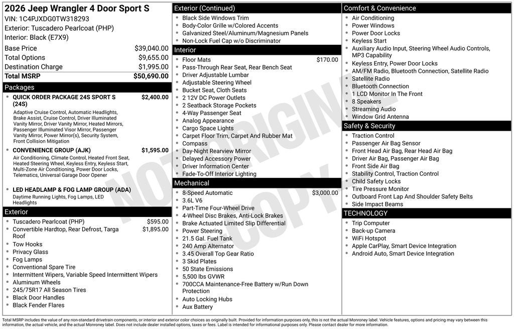2026 Jeep Wrangler WRANGLER 4-DOOR SPORT S