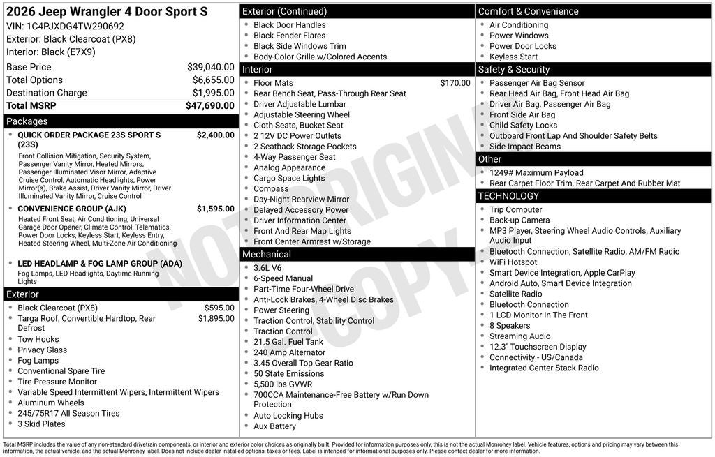 2026 Jeep Wrangler WRANGLER 4-DOOR SPORT S