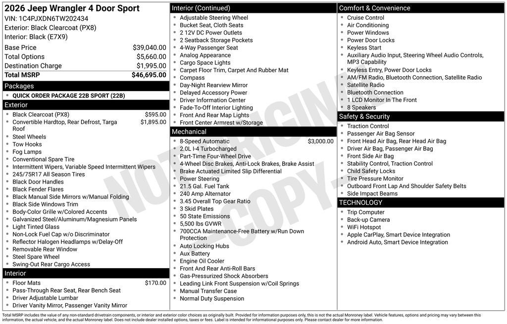2026 Jeep Wrangler WRANGLER 4-DOOR SPORT