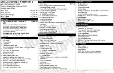 2026 Jeep Wrangler WRANGLER 4-DOOR SPORT S