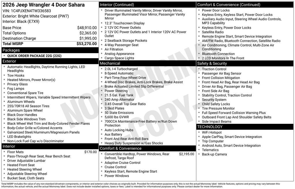 2026 Jeep Wrangler WRANGLER 4-DOOR SAHARA