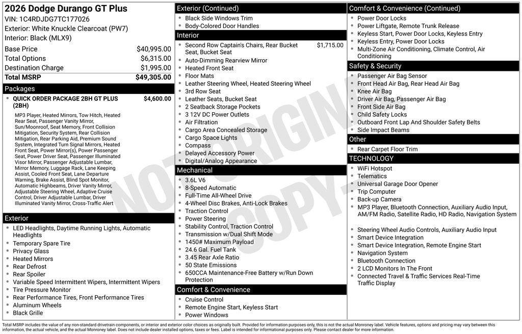 2026 Dodge Durango DURANGO GT PLUS AWD