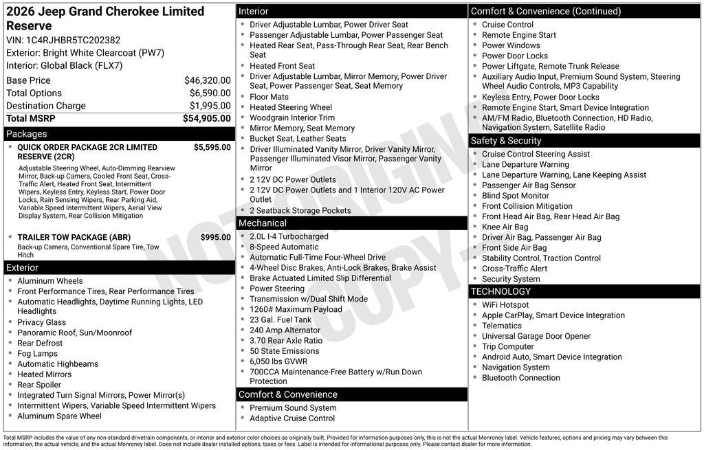 2026 Jeep Grand Cherokee GRAND CHEROKEE LIMITED RESERVE 4X4