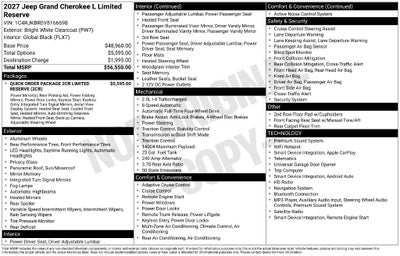 2027 Jeep Grand Cherokee GRAND CHEROKEE L LIMITED RESERVE 4X4