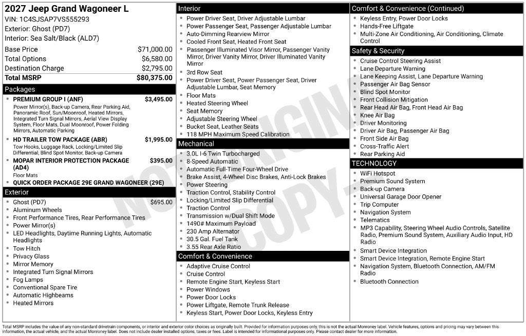 2027 Jeep Grand Wagoneer GRAND WAGONEER LONG WHEELBASE 4X4
