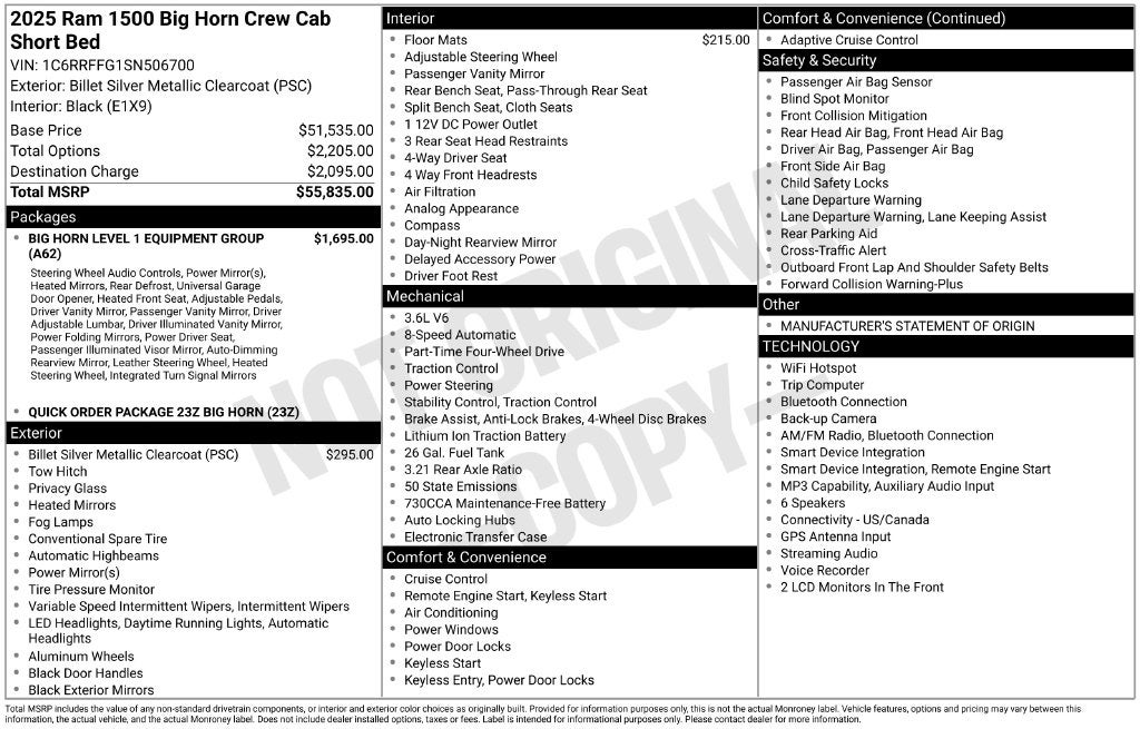 2025 RAM 1500 Big Horn Crew Cab 4x4 5'7' Box