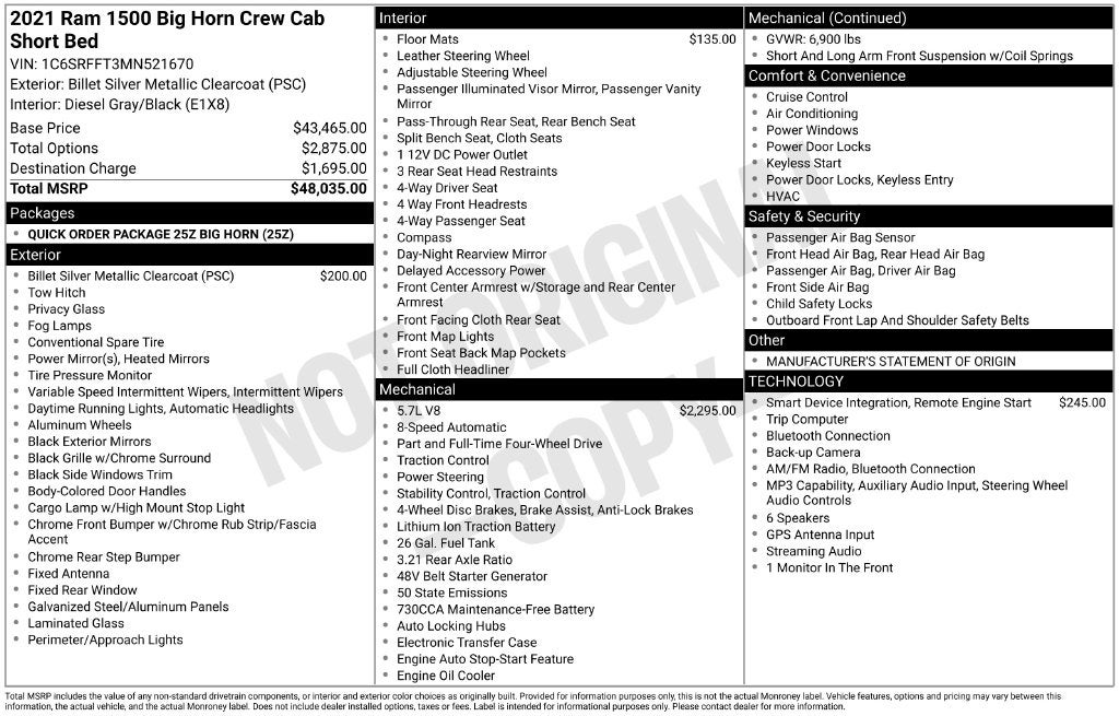 2021 RAM 1500 Big Horn Crew Cab 4x4 5'7' Box