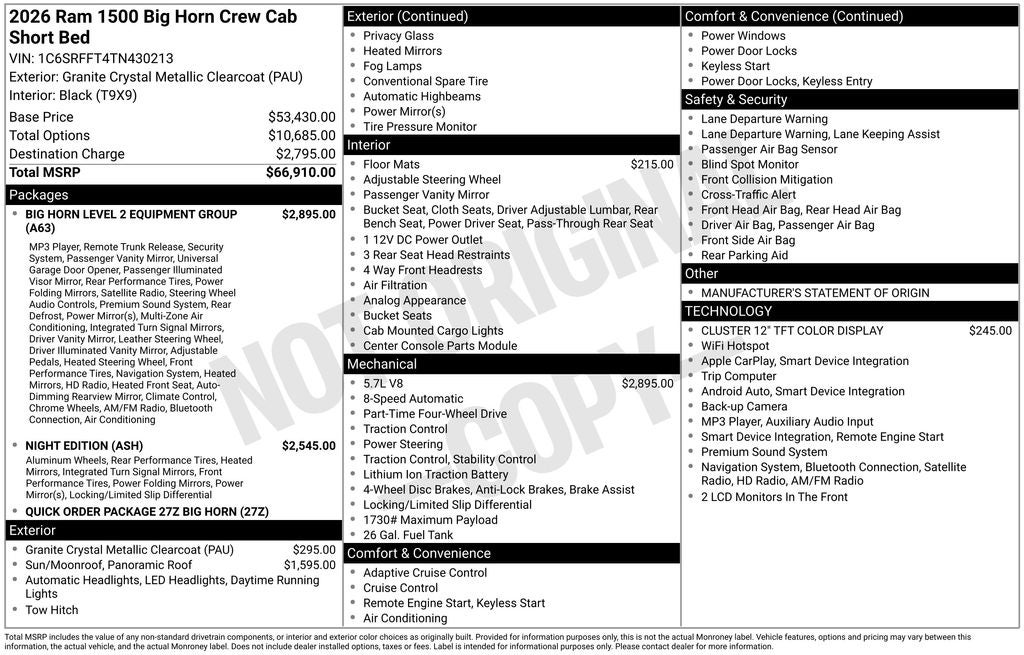 2026 RAM Ram 1500 RAM 1500 BIG HORN CREW CAB 4X4 5'7' BOX