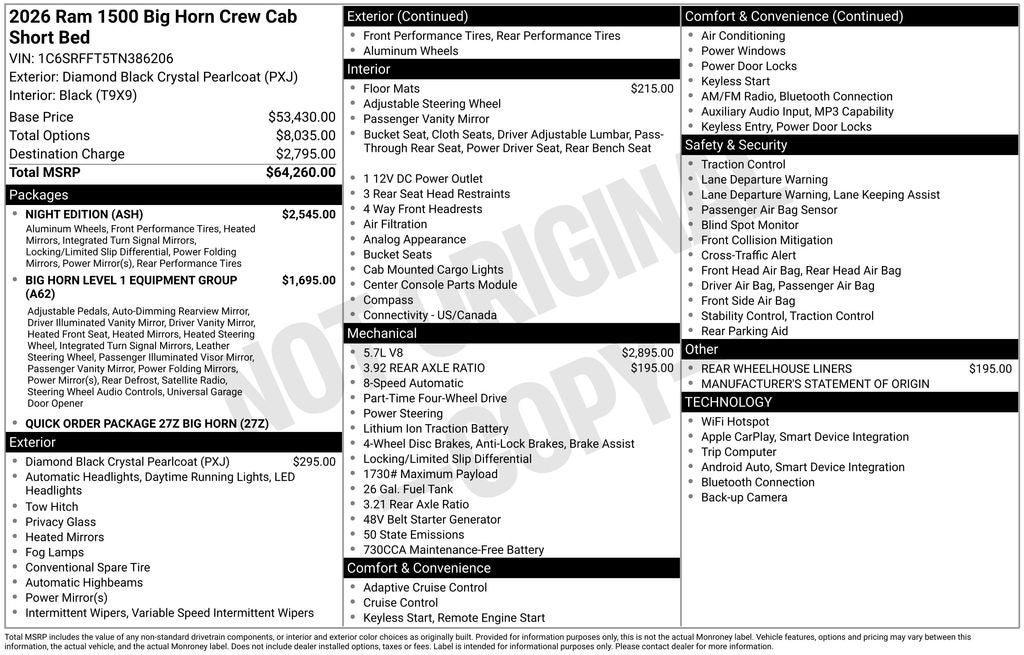2026 RAM 1500 RAM 1500 BIG HORN CREW CAB 4X4 5'7' BOX