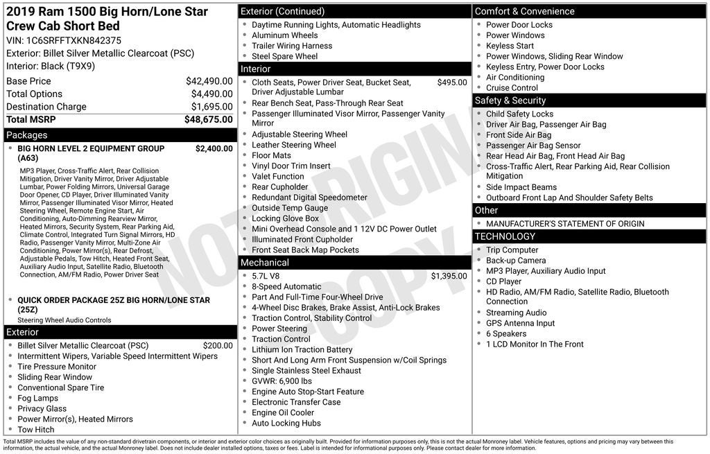 2019 RAM 1500 Big Horn/Lone Star Crew Cab 4x4 5'7' Box