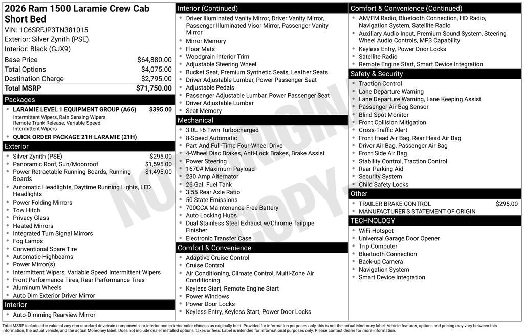 2026 RAM Ram 1500 RAM 1500 LARAMIE CREW CAB 4X4 5'7' BOX