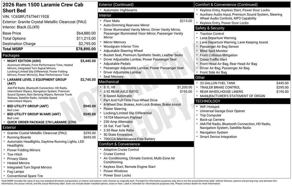 2026 RAM Ram 1500 RAM 1500 LARAMIE CREW CAB 4X4 5'7' BOX