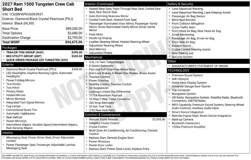2027 RAM Ram 1500 RAM 1500 TUNGSTEN CREW CAB 4X4 5'7' BOX
