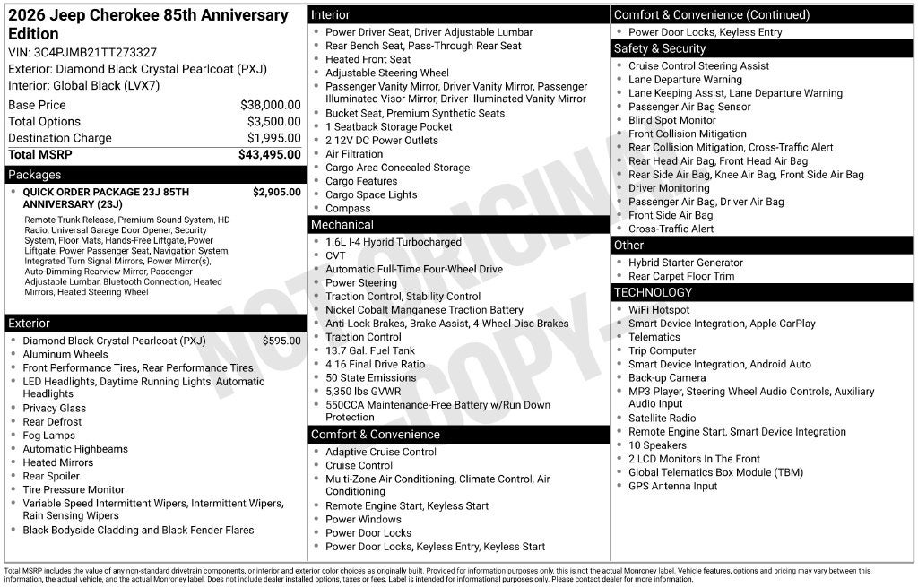 2026 Jeep Cherokee CHEROKEE 85TH ANNIVERSARY EDITION 4X4