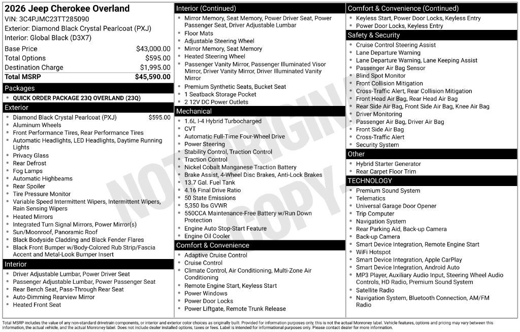 2026 Jeep Cherokee CHEROKEE OVERLAND 4X4