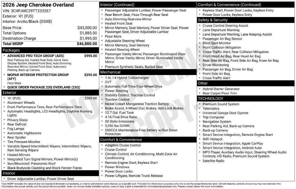 2026 Jeep Cherokee CHEROKEE OVERLAND 4X4