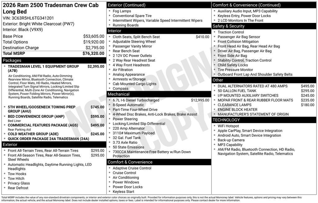 2026 RAM 2500 RAM 2500 TRADESMAN CREW CAB 4X4 8' BOX