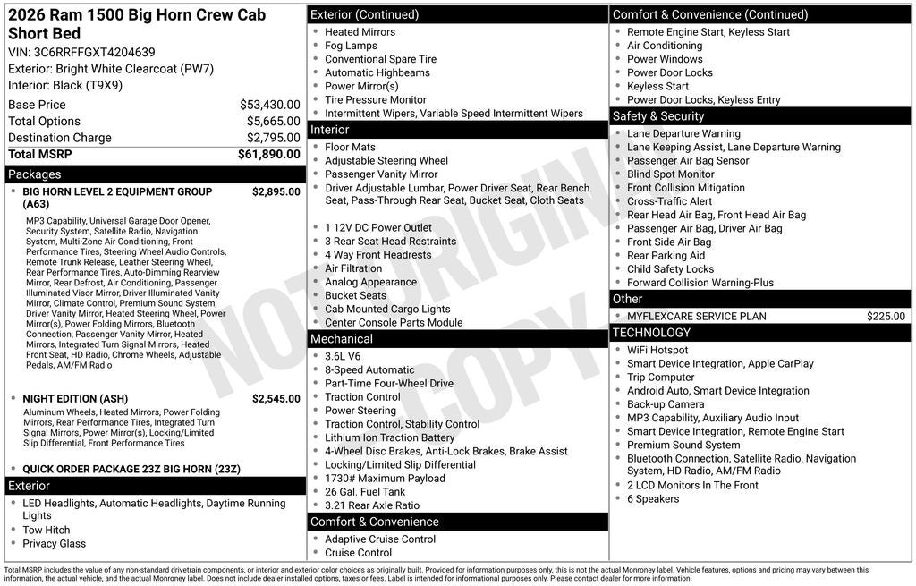 2026 RAM 1500 RAM 1500 BIG HORN CREW CAB 4X4 5'7' BOX