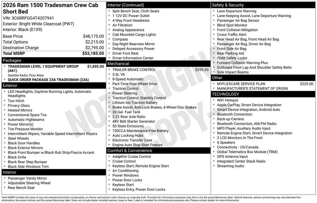 2026 RAM Ram 1500 RAM 1500 TRADESMAN CREW CAB 4X4 5'7' BOX