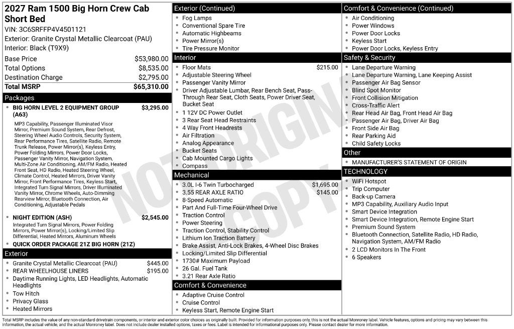 2027 RAM Ram 1500 RAM 1500 BIG HORN CREW CAB 4X4 5'7' BOX