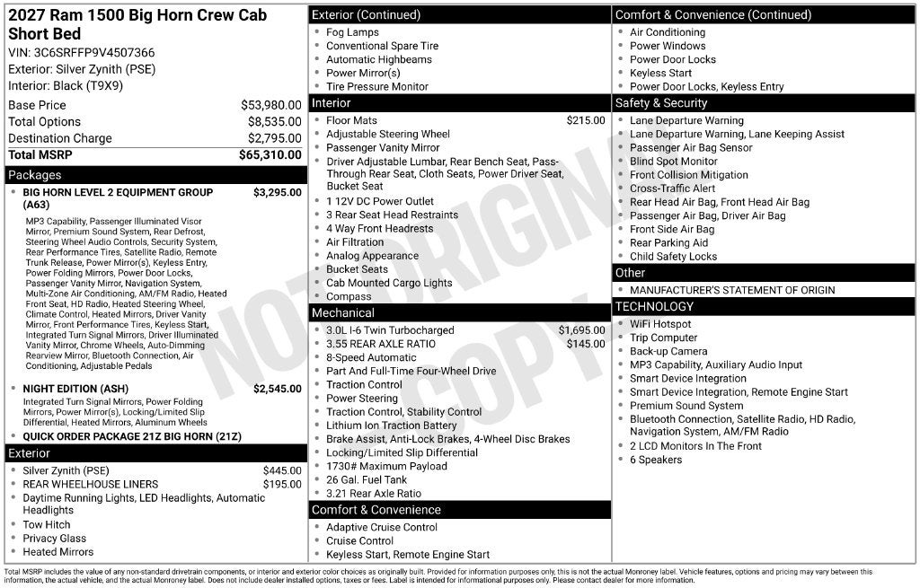 2027 RAM Ram 1500 RAM 1500 BIG HORN CREW CAB 4X4 5'7' BOX