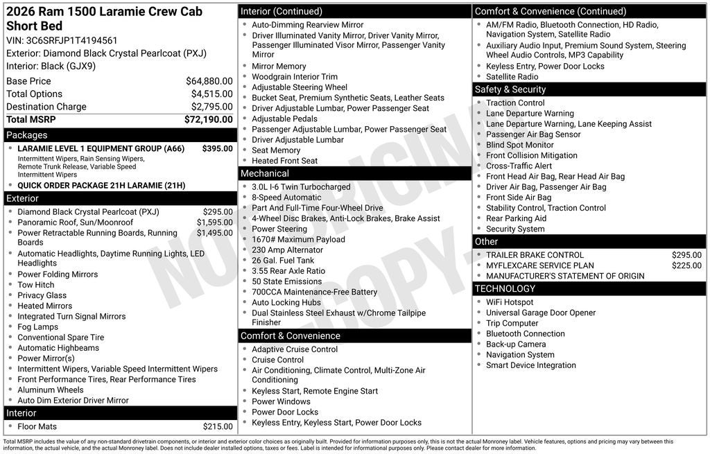 2026 RAM Ram 1500 RAM 1500 LARAMIE CREW CAB 4X4 5'7' BOX