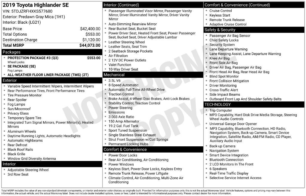 2019 Toyota Highlander SE