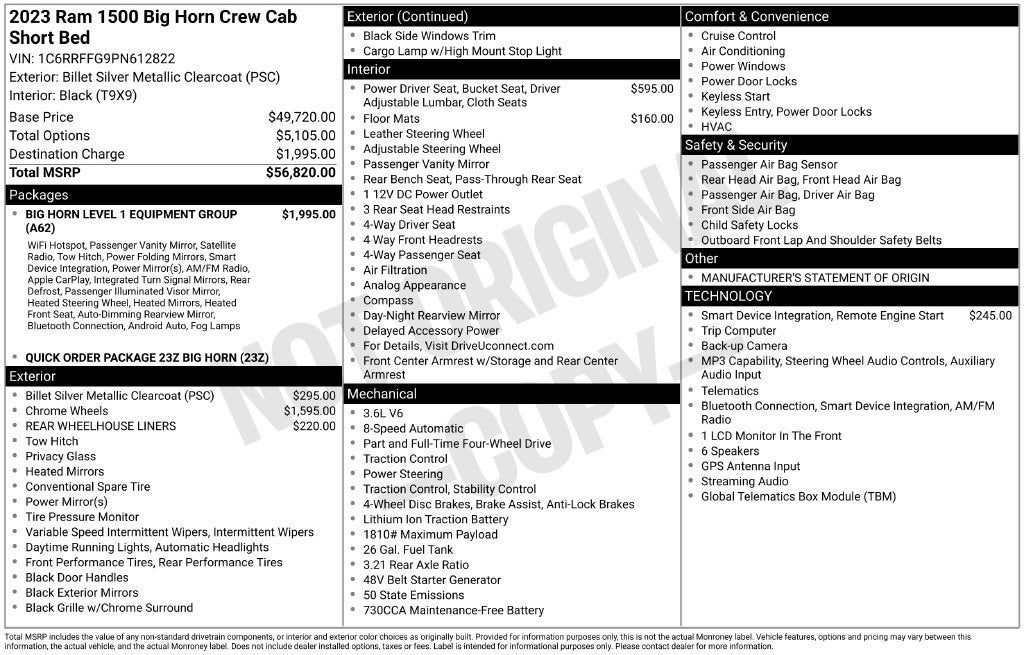 2023 RAM 1500 Big Horn Crew Cab 4x4 5'7' Box