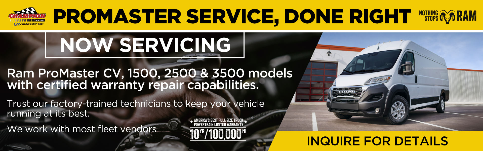 Promaster Service at Champion Chrysler Jeep Dodge RAM of Lansing in Lansing MI